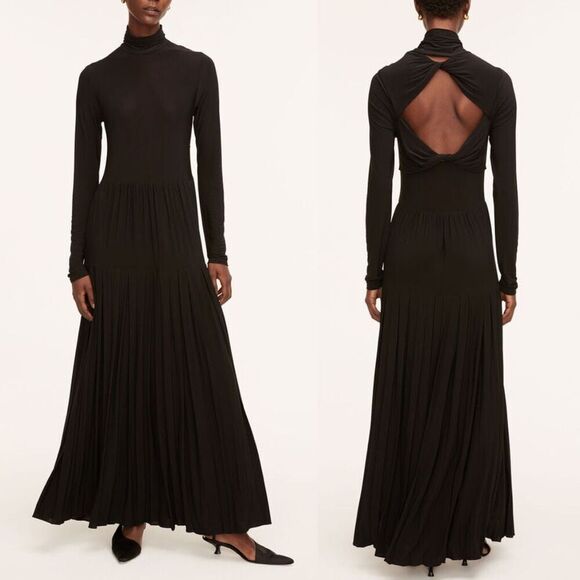Rebecca Taylor Pleated Knit Mock Neck Open Back Long‎ Sleeve Black Maxi Dress XS - Picture 1 of 11